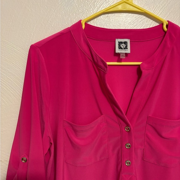 Anne Klein Vibrant Pink Blouse with Button Detail - Picture 5 of 7